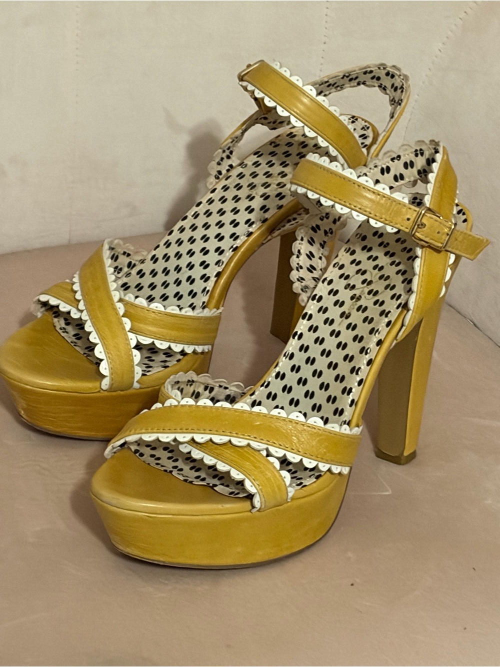 Women’s Yellow Platform Sandals with Polka Dot Insole